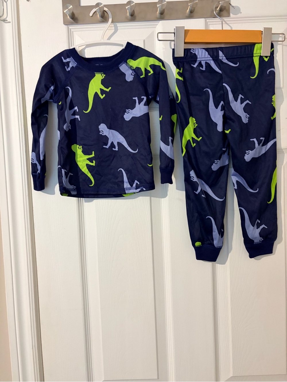 Navy Dinosaur Pajama Set with Lime and Light Blue Prints